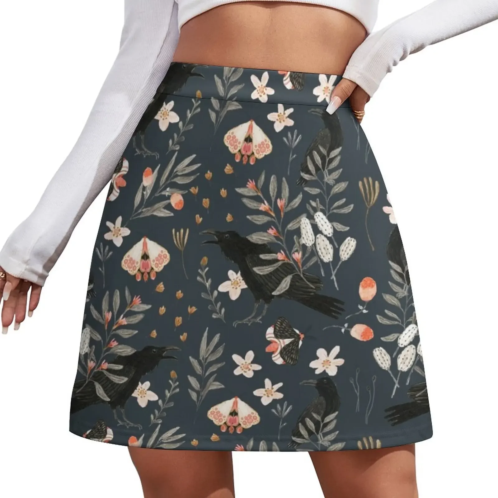 

Black Crow and Butterflies Mini Skirt modest skirts for women Summer skirt Mini Skirt