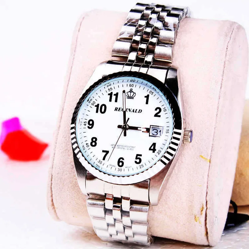 HK Fashion Brand REGINALD Waterproof Mens Full Stainless Steel Top Qualty With Calendar Watch Dress Business Gifts Wristwatches