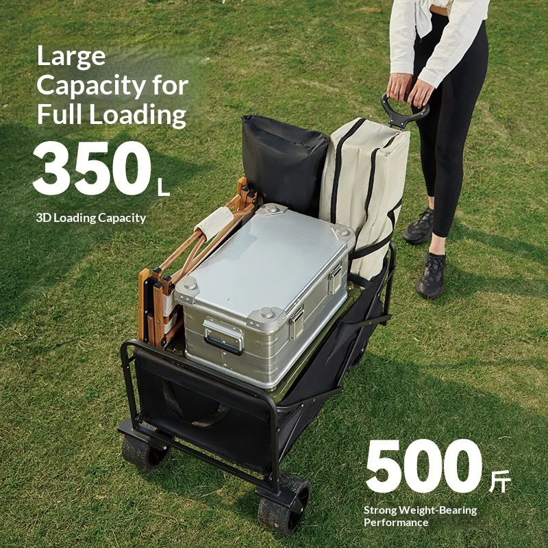 Foldable Large Capacity Camping Wagon with Rear Opening Door, Portable Shopping Vendor Trolley Wholesale