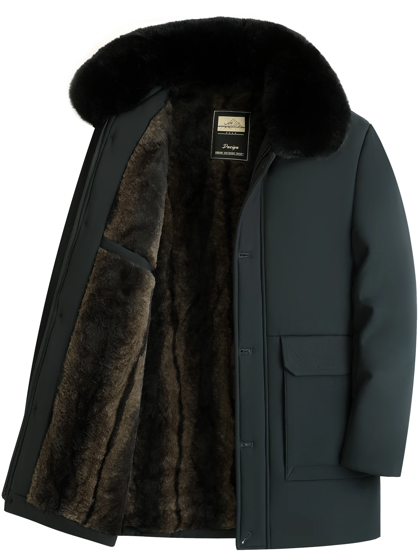 

Men's Winter Jaet Fce Lined Thi Warm Cotton Coat Middle Aged And ly Faionable Casual Sle Long Sve Button C...