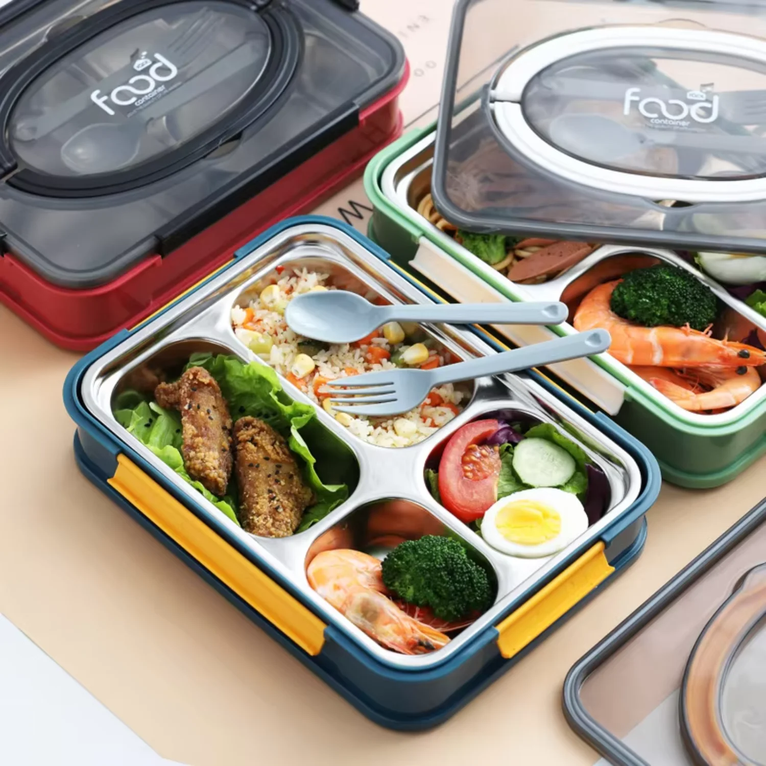 High   leak-proof 4 compartment Food Containers Storage plastic School stainless  Lunch