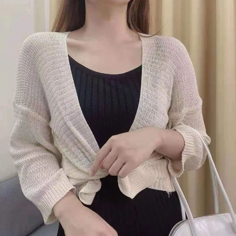 Mode elegant 2024 Sommer dünnes Top minimalist isch lässig hohl einfarbig lose Langarm vielseitige Sonnencreme Cardigan Mantel