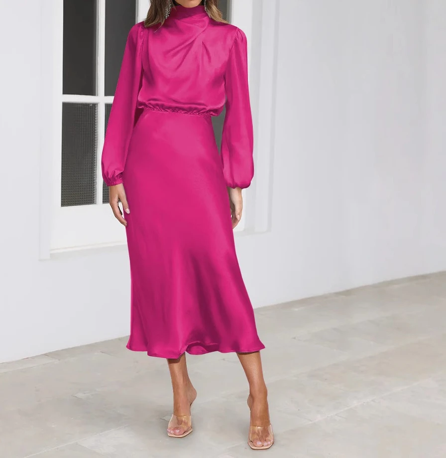 2025 otoño nuevo estilo vestido suelto de manga larga de satén de clase alta-vestido de noche elegante para mujer conjunto vestido de verano vestido Maxi