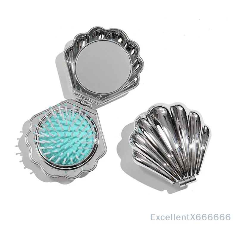 

Portable Folding Hair Comb Electric Plating Pearl Airbag Shells Massage Comb Professional Salon Hairdressing Comb For Hair