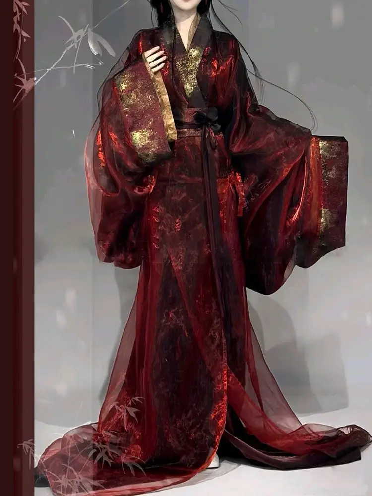 Vestido Hanfu chino tradicional para mujer, traje de Cosplay de guerra, tejido de satén, dorado, deslumbrante, rojo y azul