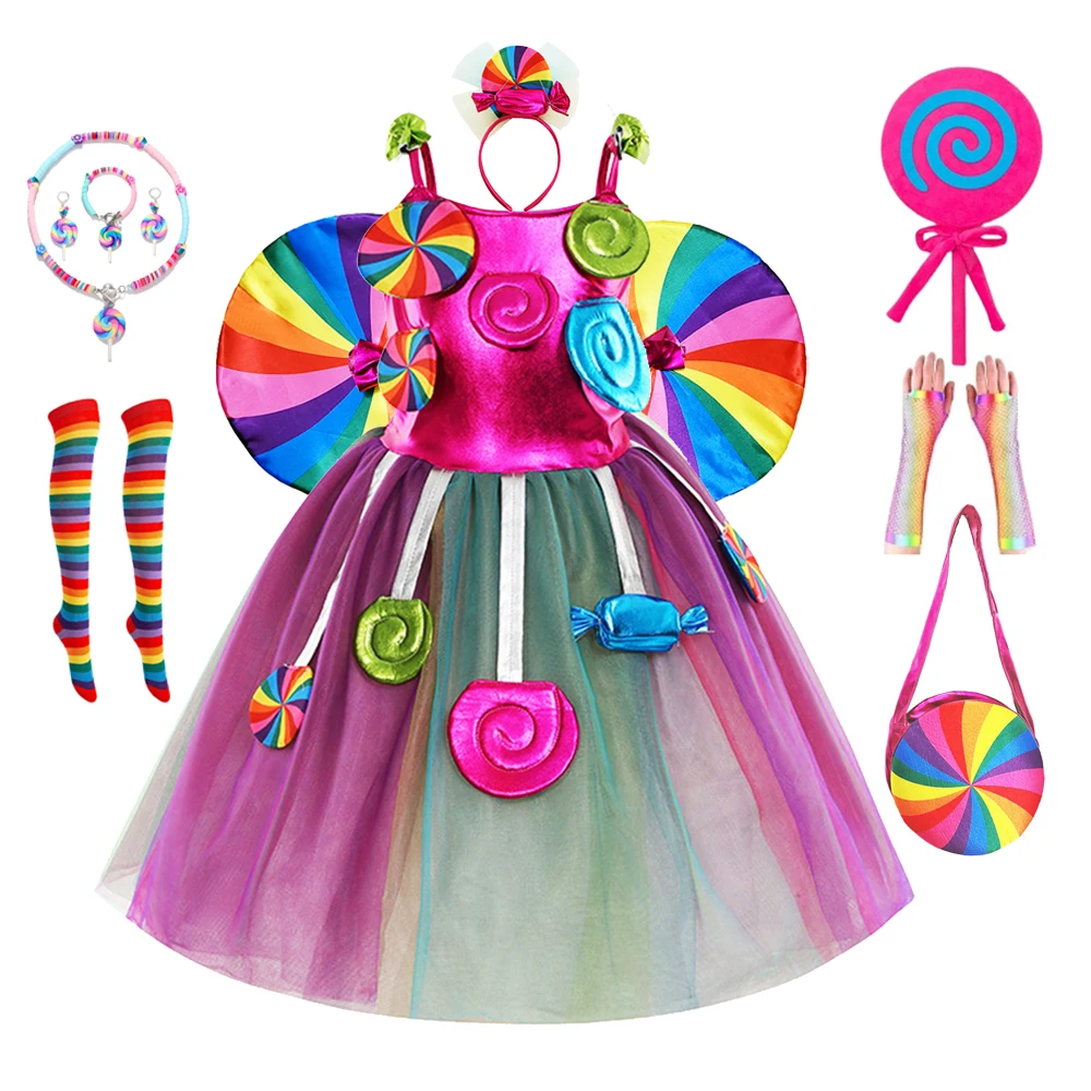 

Purim Candy Dress Girl Fairy Sweet Lollipop Costume Toddler Carnival Colorful Rainbow Tutu Kid Fancy Party Appare
