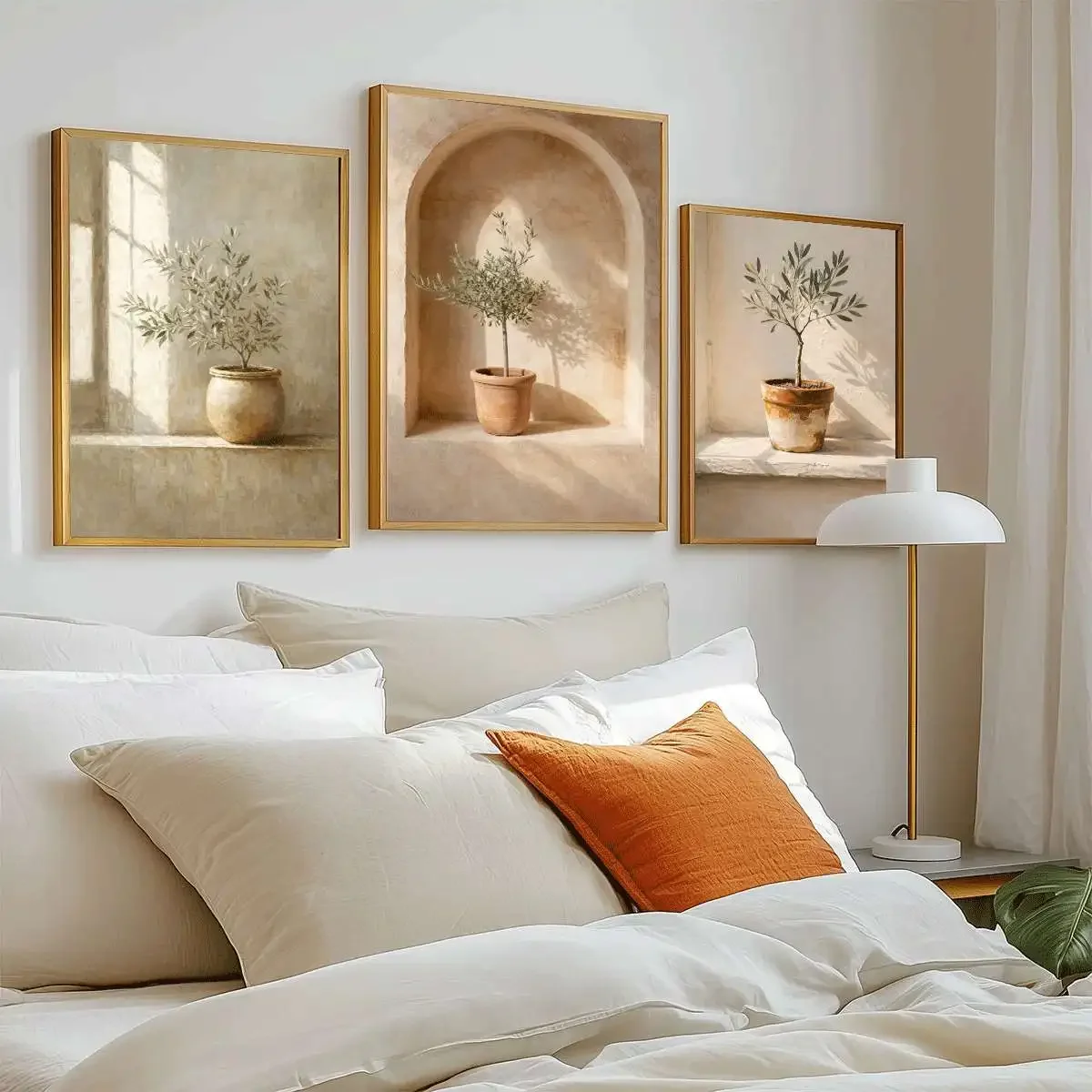 Large-sized frameless 3pcs  3PCS Boho Style Plant Print Poster  Sunlight Potted Plants Wall Art  Retro wall decoration Canvas