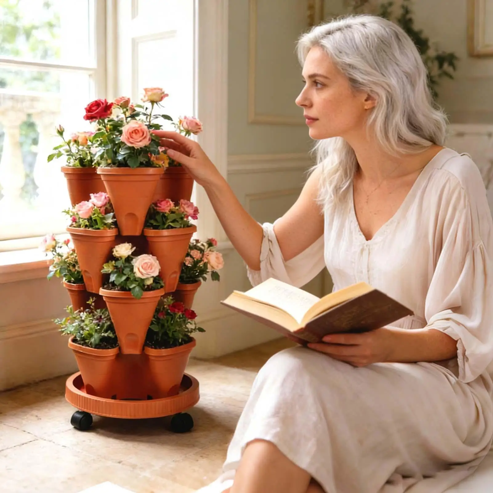 Strawberry Tower with Vent Holes Vertical Drainage Stackable Planter for Indoor Plants for Home Office Apartment Balcony Yard