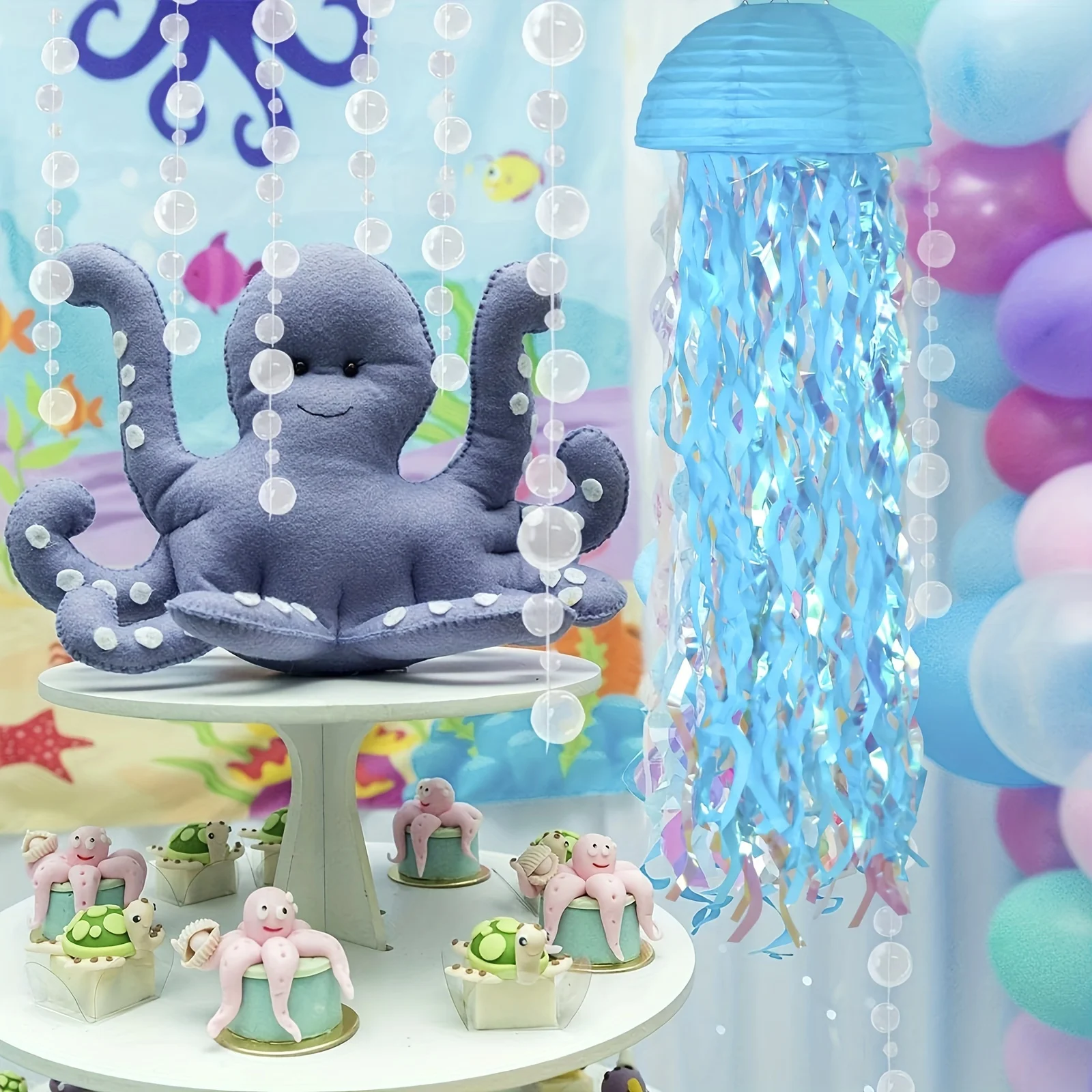 5/10 PCS Colorful Jellyfish Paper Lanterns, Theme Party Underwater Ocean Jellyfish Birthday Decoration view 6