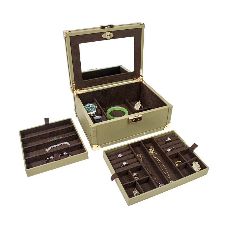 Women Necklace Organizer Box Leather Jewelry Storage Boxes Household Earrings Collection Cases Large Capacity Ring Storages Case