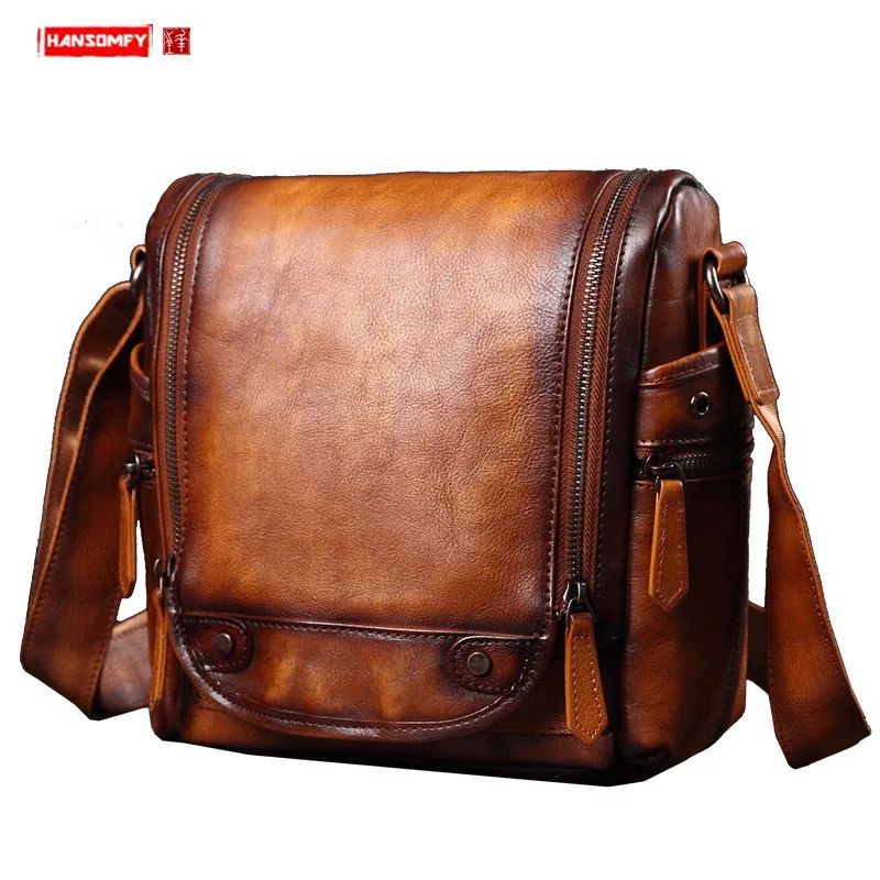 Leather Crossbody Bag Leather Men\'s Bag Shoulder Bag Fashion Casual Men Diagonal Small Messenger Bags Korean Soft Cotton Zipper