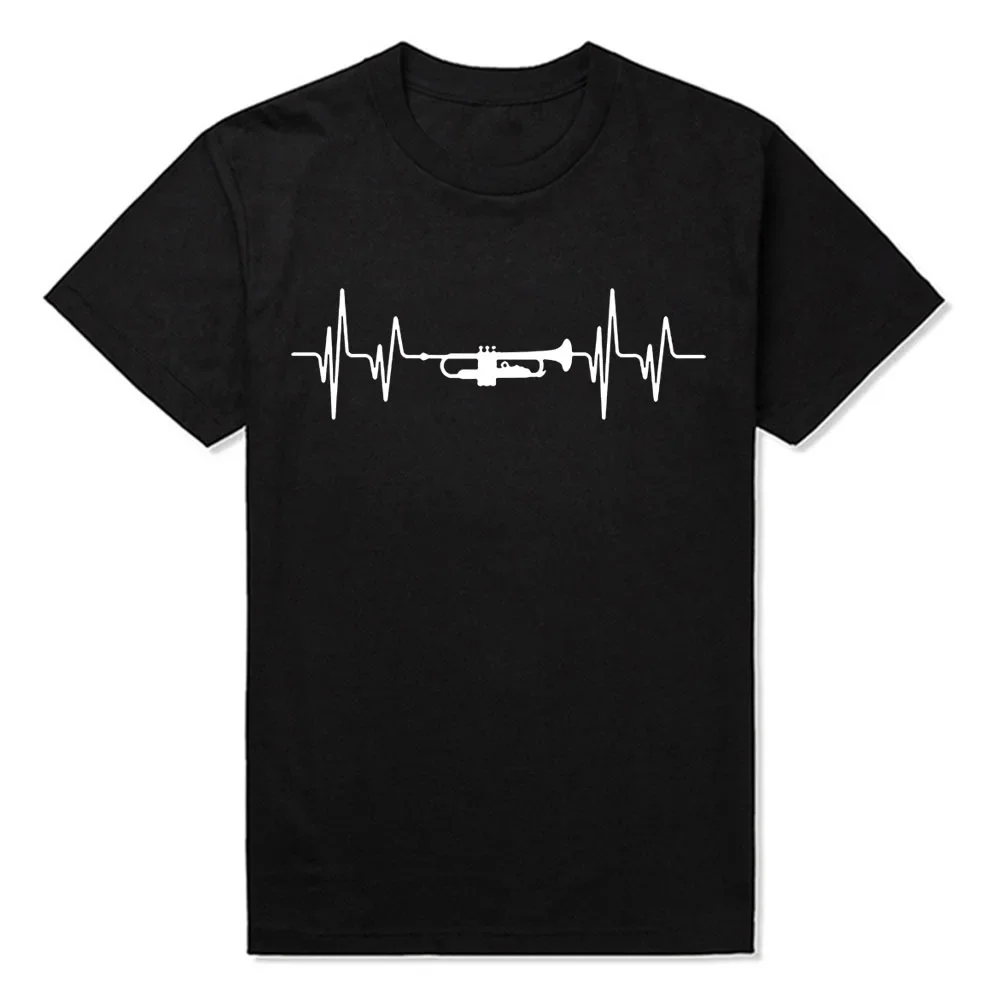 Summer Fashion Love Trumpet T Shirt Men Short Sleeve Cotton O-neck Heartbeat T-shirt Mans Music