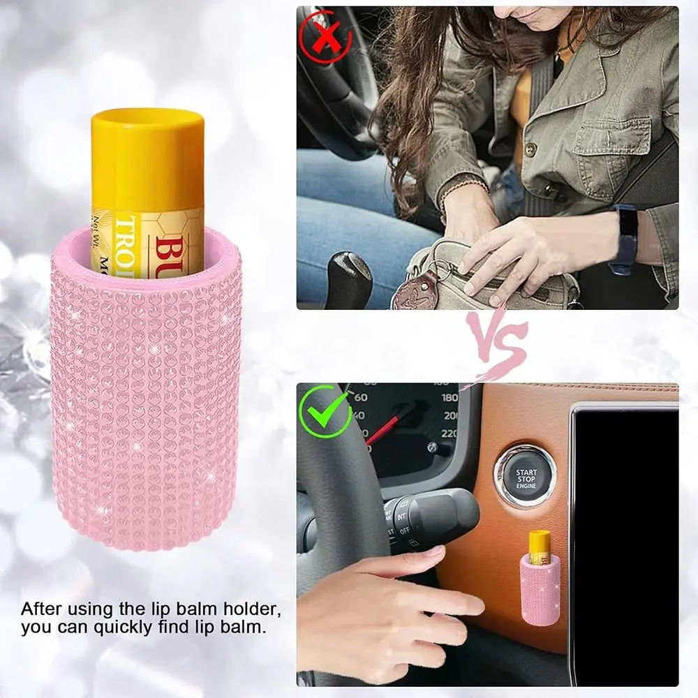 NEW Rhinestone Car Chapstick Holder Silicone Bling Style Lip Balm Holder Sparkling Cosmetic Holder Car Decor