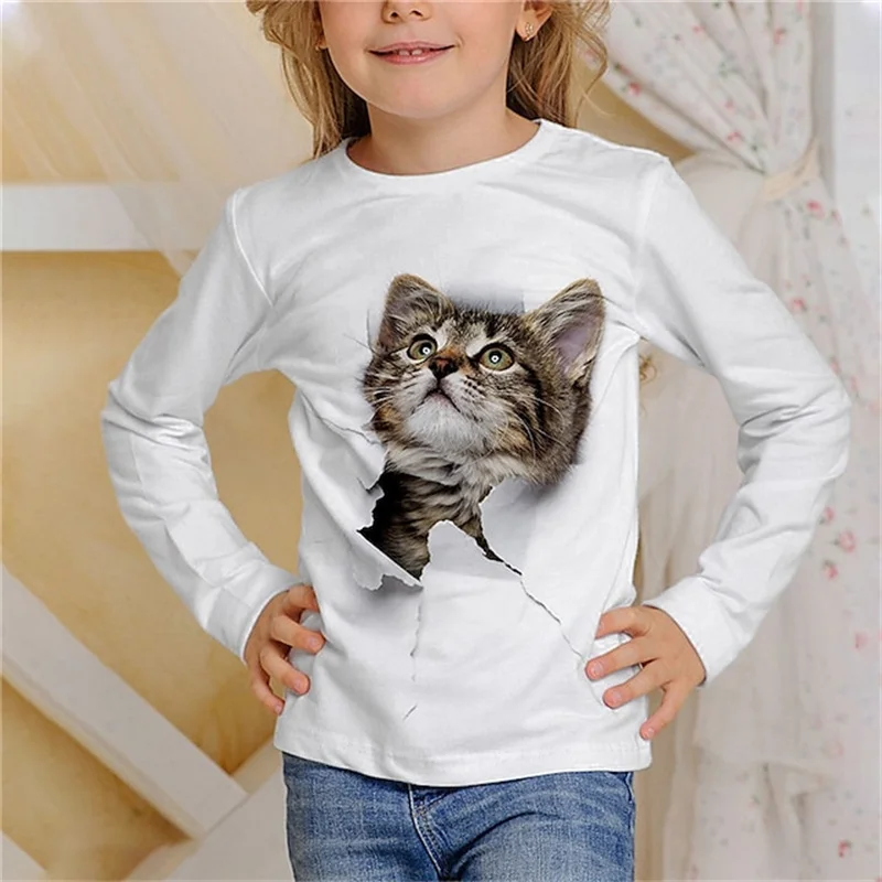 Children Clothes Girl from 8 to 14 Years Old Cute Tee 2023 Autumn Casual Print Long Sleeve Fashion White T-Shirts Girls Clothing