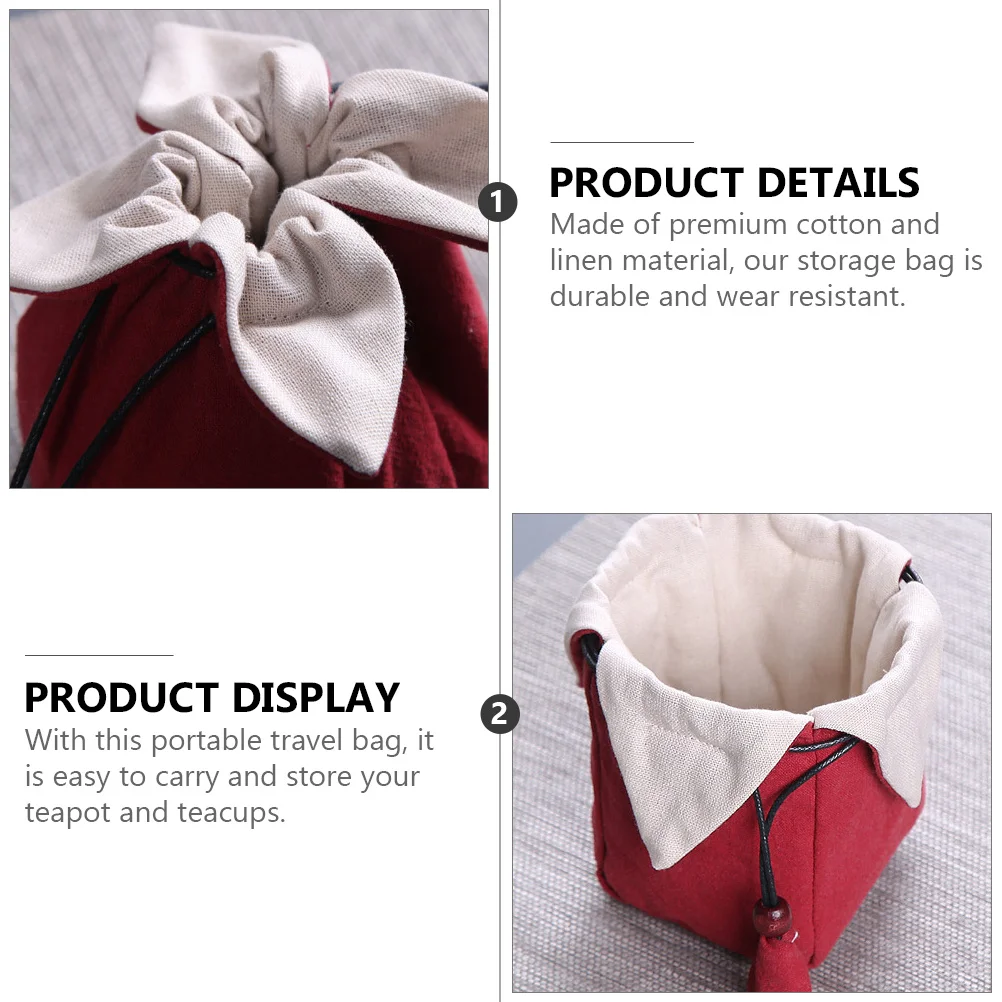 

Tea Set Storage Bag Thick Cotton Linen Portable Teaware Pouch Travel Transport for Teapot Cups Kung Fu Tea Travel
