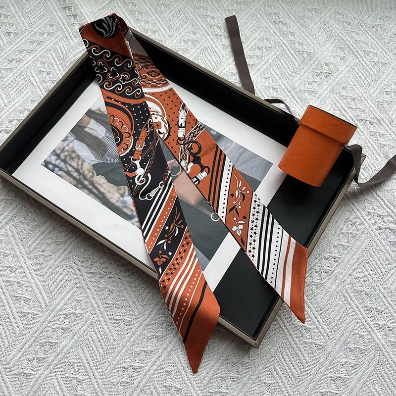 Korean Version of The New Women's Twill Silk Versatile Decorative Long Streamer Wrapping Bag Ribbon Silk Scarf Small Scarf Scarf