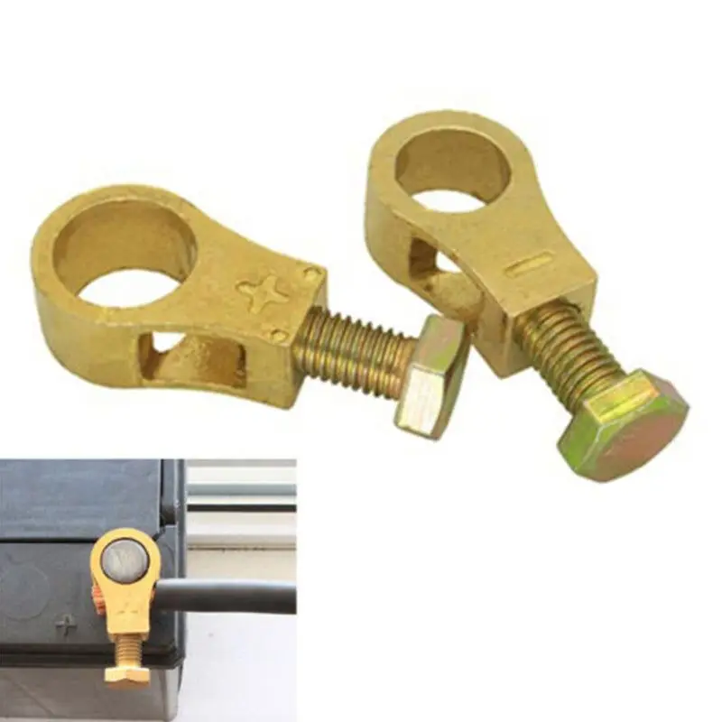 1 Pair Pure Copper Battery Connection Clip Battery Clamp Wiring Terminals Brass Car Battery Pile Head Connector