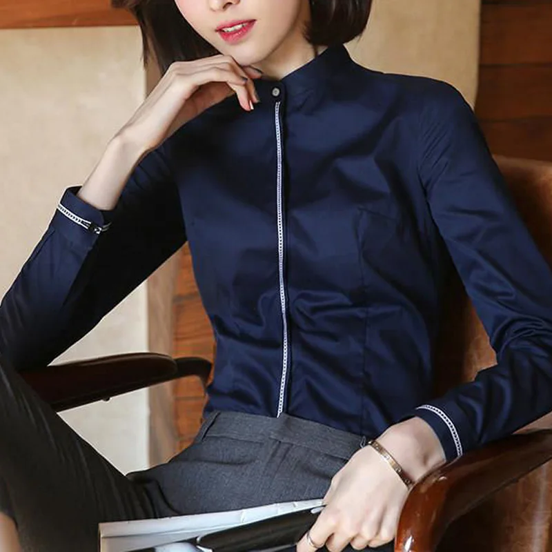 Long Sleeve Tops Office Lady Casual Ladies Solid Blouses Turn-down Collar 2023 New Autumn Winter Thin Buttons Women\'s Clothing