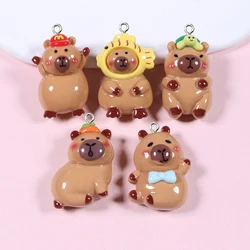 10Pcs Kawaii Cartoon Capybara Resin Charms Glossy Flatback Animal Earrings Keychain Pendants DIY Jewelry Making Findings