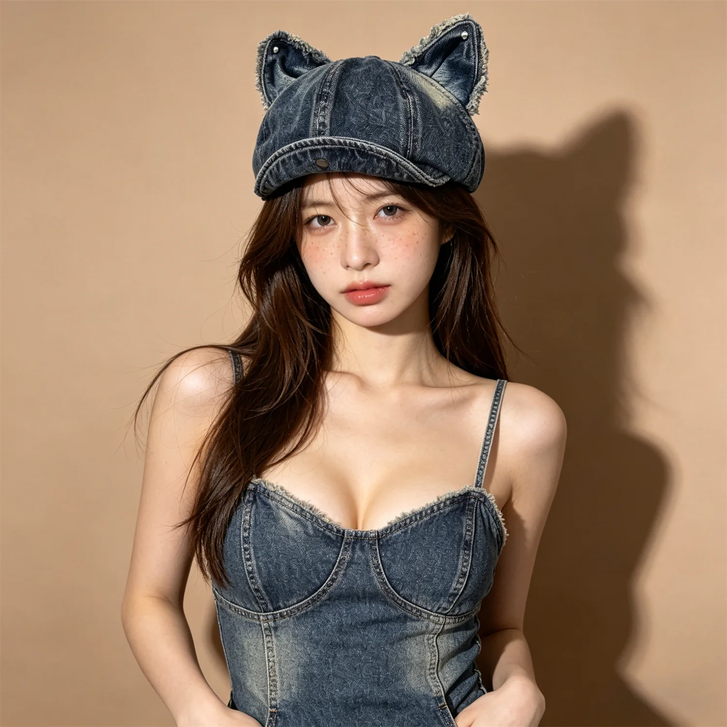 Y2K Washed Denim Frayed Edge Cat Ear Octagonal Beret Unisex Soft Retro Street Fashion Casual Outdoor Sun Hat for Men Women
