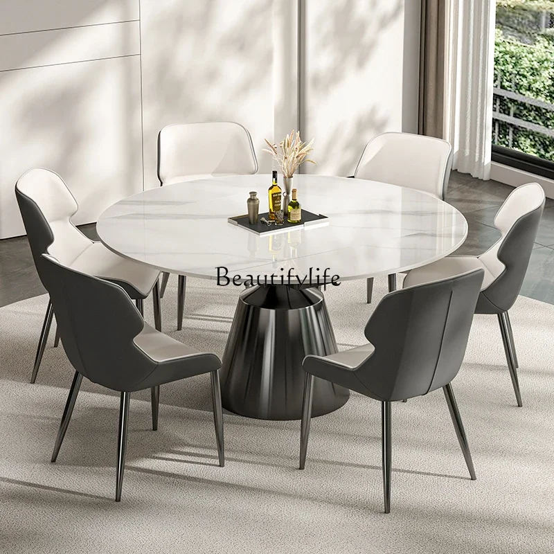 

Dining table household retractable rotating rock slab round table Italian minimalist high-end square round