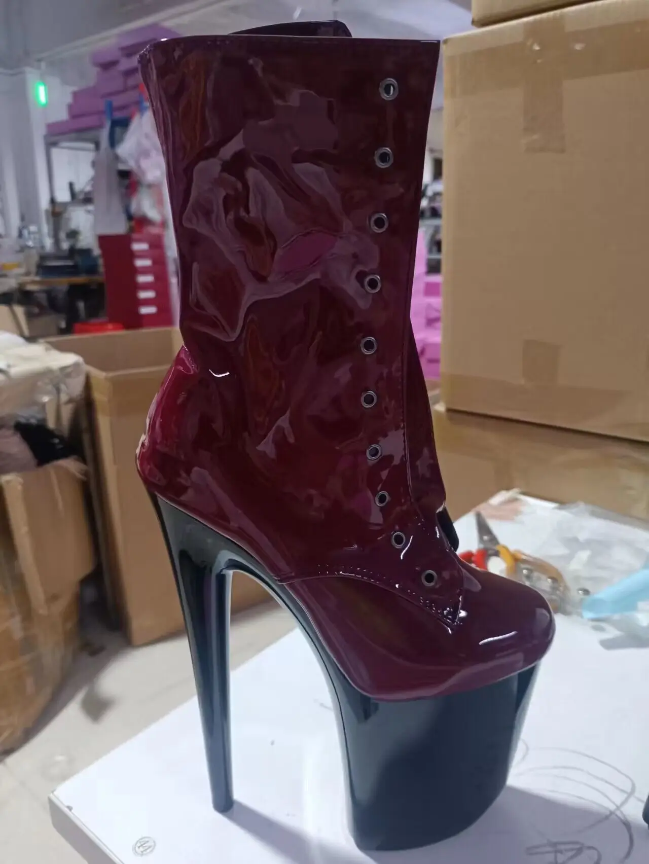 

Fashion sexy knight women 8 inch high heels platform women's short boots autumn and winter shoes 20 cm wine red pole dancing boo