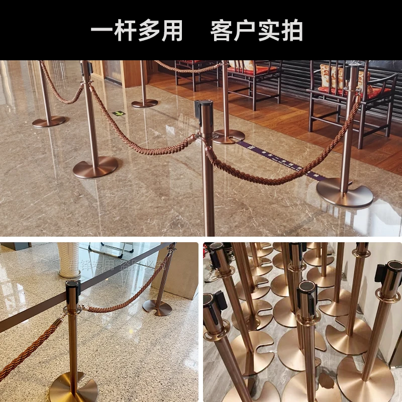 Multifunctional Rose Gold Concierge Rod Welcome Post One Meter Line Telescopic Isolation Belt Railing Queuing Guardrail