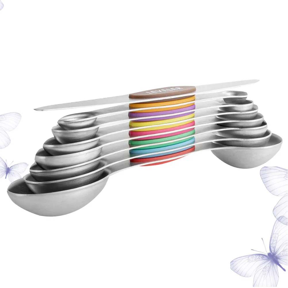 

8pcs Stainless Steel Spoons Dual Headed Baking Tools Dual Ends Metric Markings Flat Design No Rust No Bend For