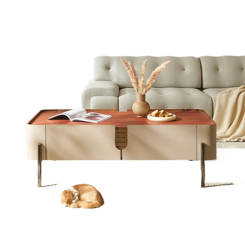 

Итальянский минималистичный кожаный журнальный столик-седло, комбинация ТВ-шкафа, светлая роскошная маленькая квартира высокого класса