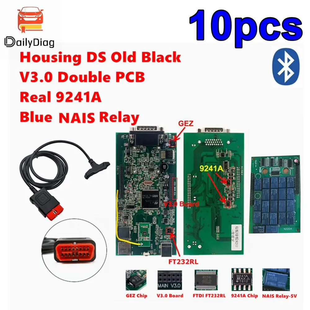 10Pcs Multidiag Pro+ Bluetooth Free Keygen V3.0 NAIS Relays 9241A VD150 2021.11 New VCI TCS 2017 R3 OBD2 Car/Truck Diagnostic