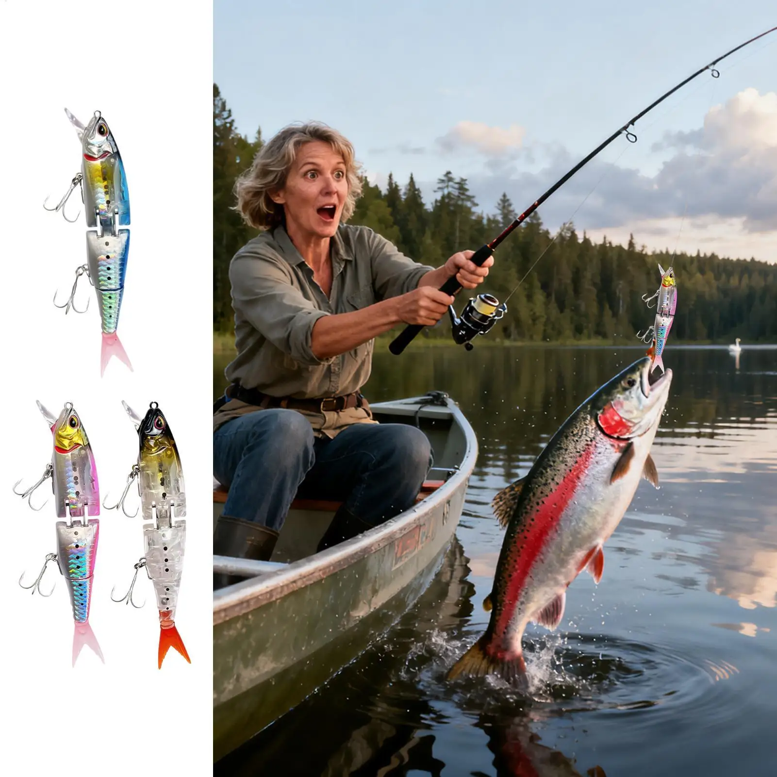 Bass Fishing Lure Multi-section Design Hooks Built-in Glitters Floating Fishing Lures For Women Men Beginner Lover Boat Trolling