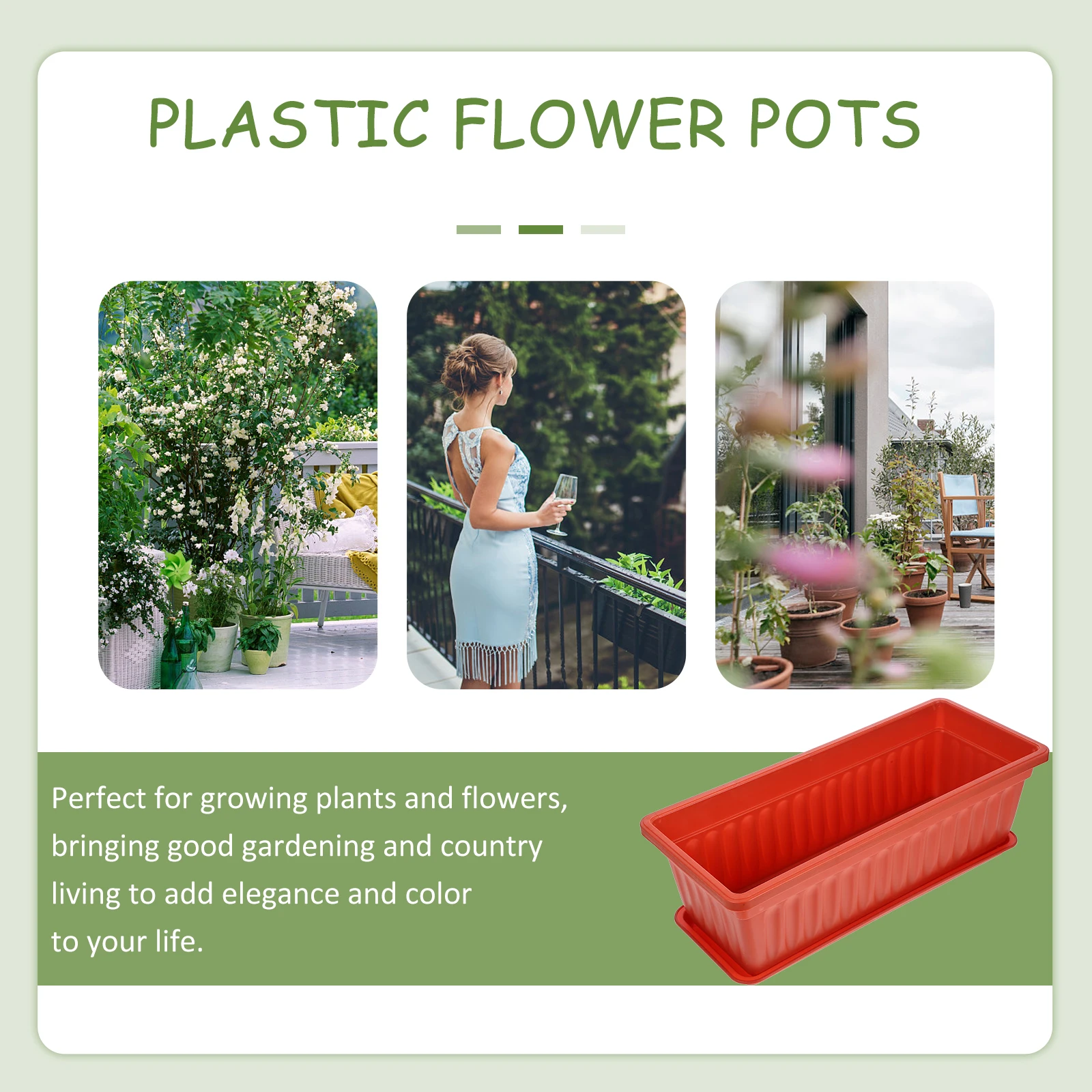 

2pcs Plastic Planting Pots Rectangular Flower Pots For Indoor Outdoor Plants Vegetables Herbs Succulents Cacti Garden