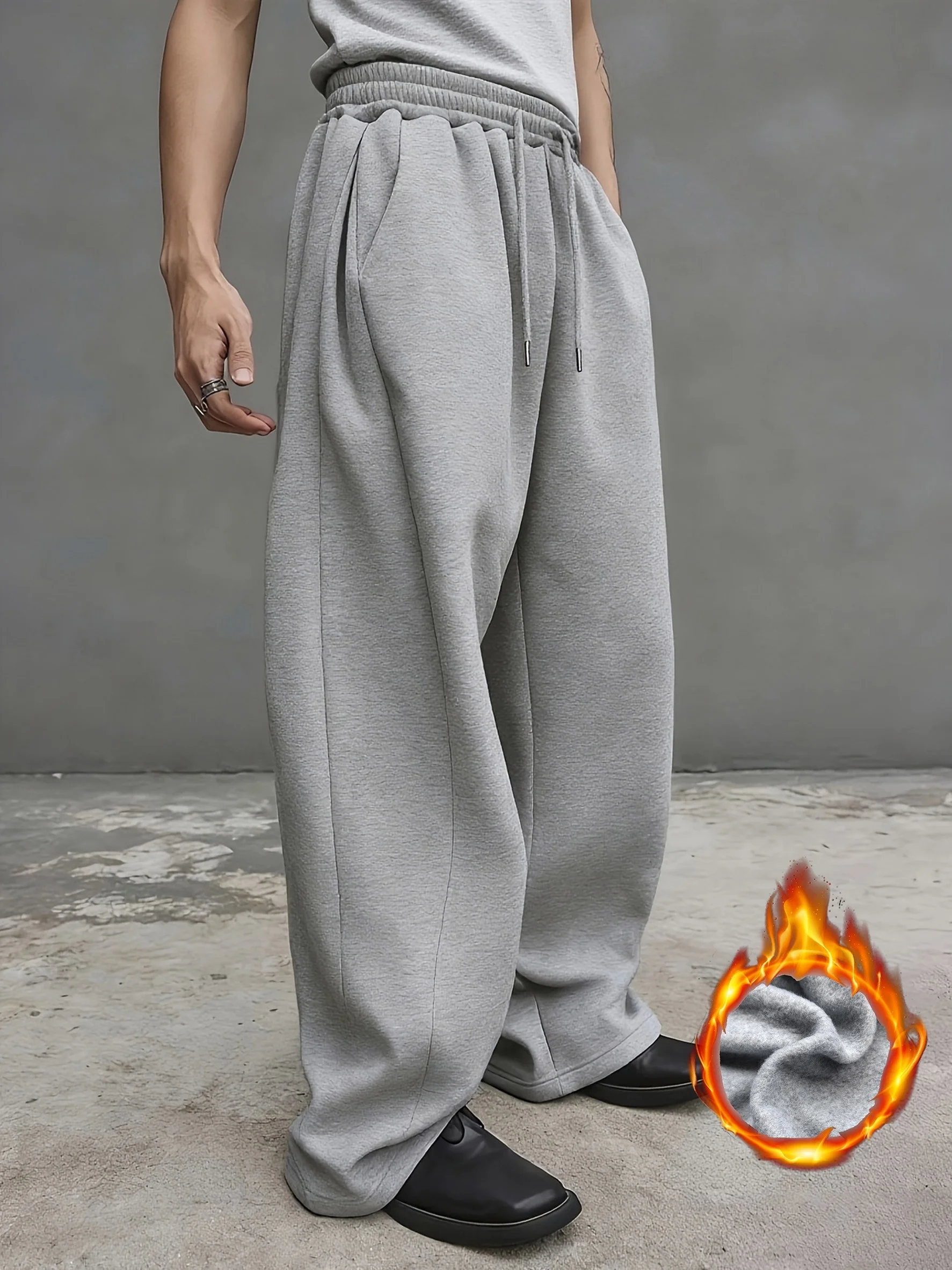 بنطال رياضي رجالي كبير الحجم واسع الساق فضفاض مناسب مع خصر مرن برباط سروال شتوي قابل للتنفس لصالة الألعاب الرياضية #2