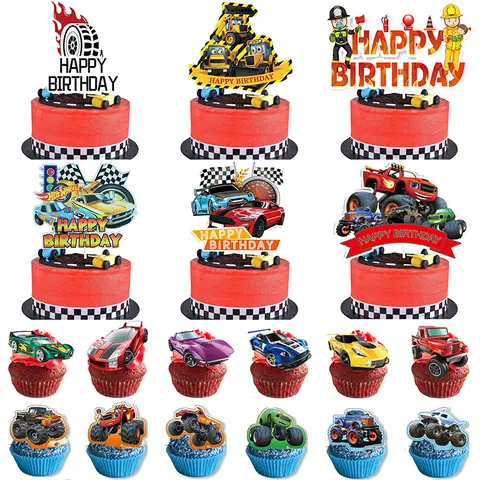Hot Wheels – décoration d'anniversaire, voiture de course, vaisselle en papier, décoration de Cupcake, voitures de course, réception-cadeau pour bébé, fournitures de fête pour enfants garçons