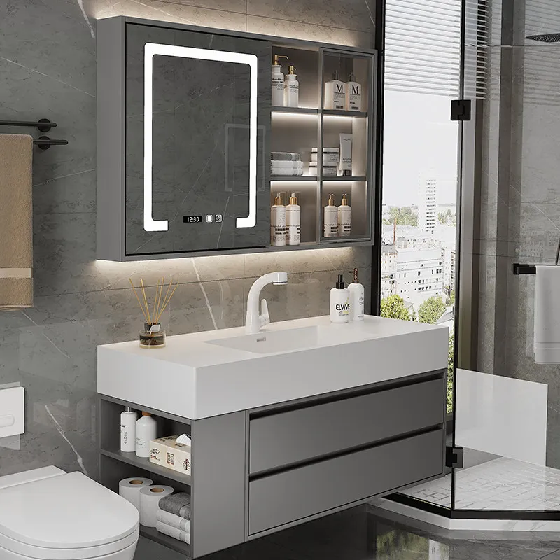Accessible luxury nano all-in-one basin bathroom cabinet combination casual wash basin modern bathroom storage grid wash basin