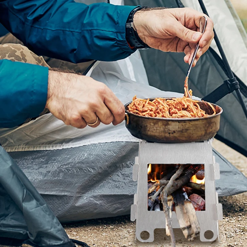 Stainless Steel Card Stove With Alcohol Tray Portable Folding Pocket Stove Outdoor Camping Cooking Picnic Cookware