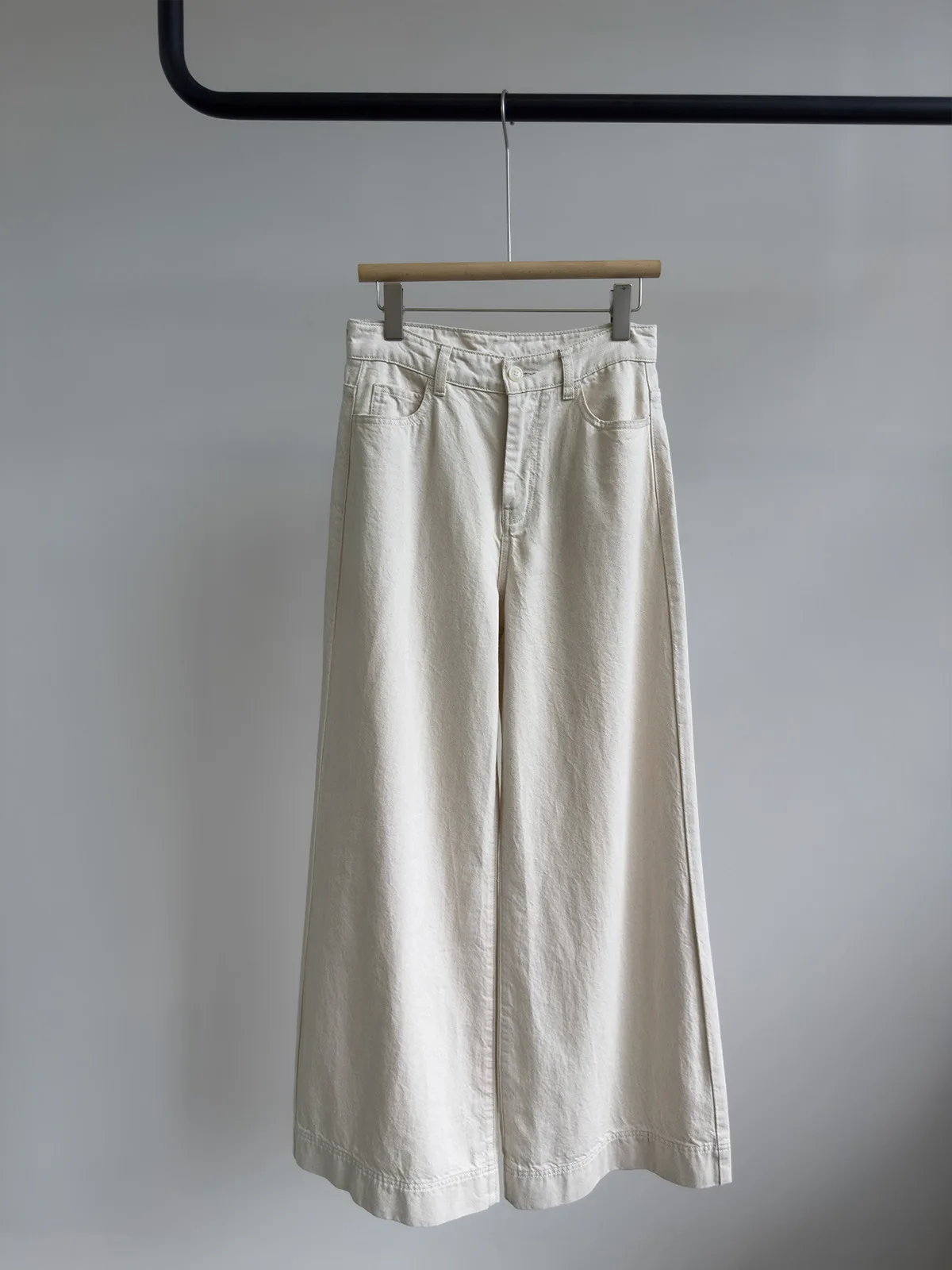 Raw Off White Tencel Cotton Denim Jeans for Women, High Waist Wide Leg Loose Slim Drape Casual Commuting Long Pants