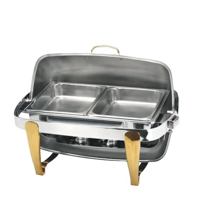 C080 Titanium Plated Rectangular Roll Top Food Warmer Chafing Dishes for Catering for Sale