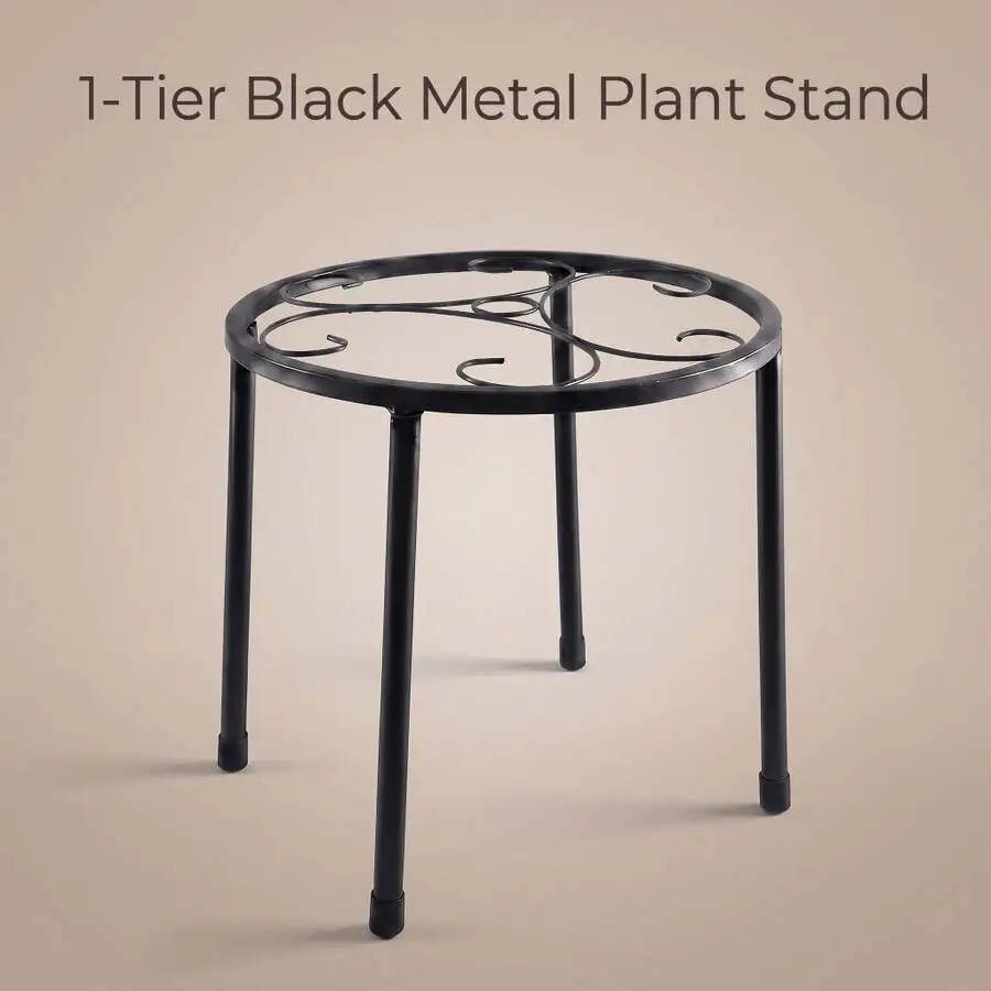 4-Tier Metal Plant Stand With Single Tier Option, Decorative Flower Pot Holder Shelf With Elegant Scrollwork Design, Multi-Level