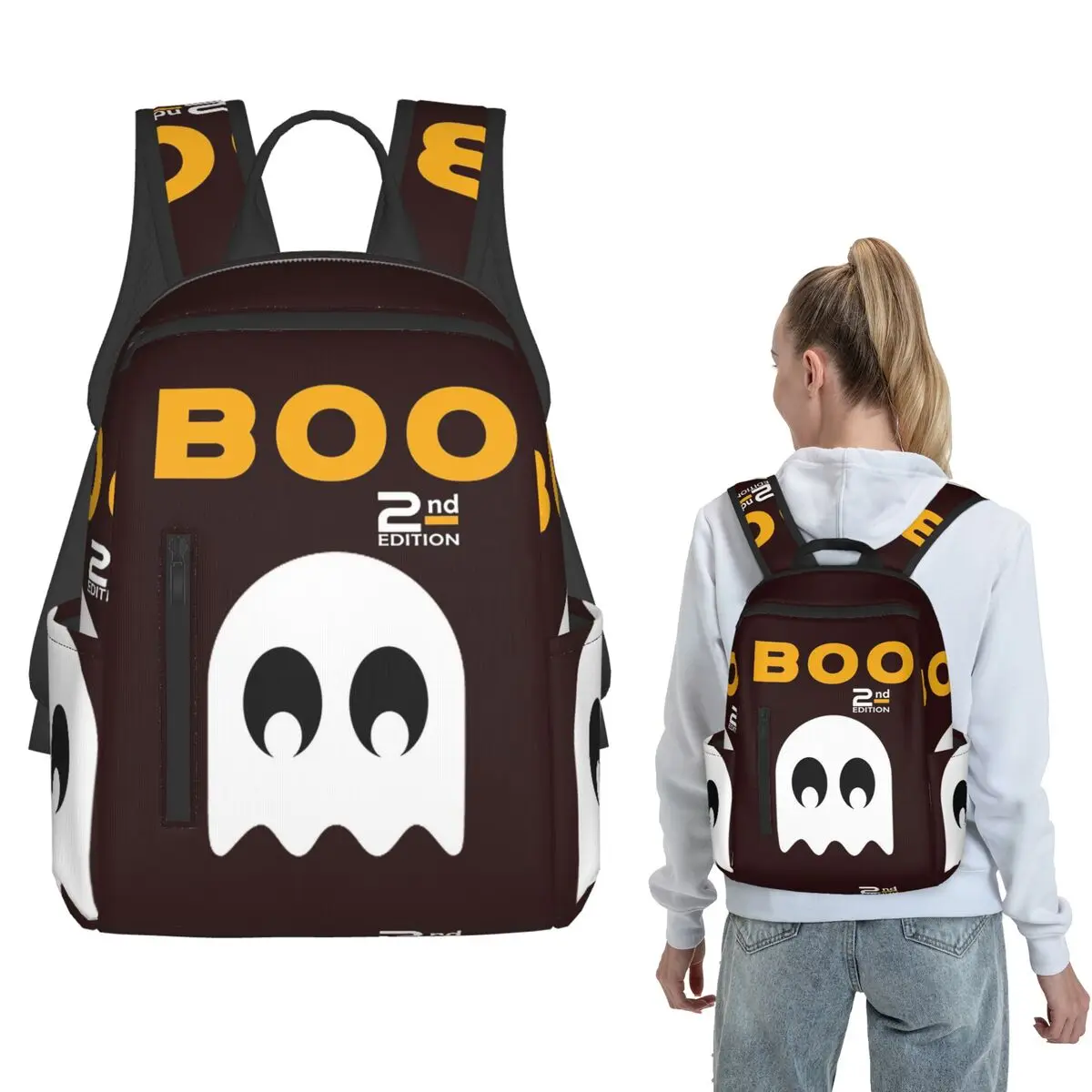 

BOO GHOST 2nd Edition Backpack Large Capacity Boys Girls BookBag School Bag Shoulder Bags for Men Women