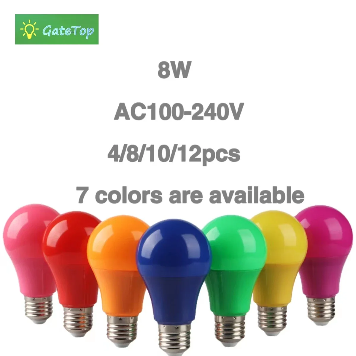 

5-20PCS Led Colorful Lamp AC100-240V Voltage E27 B22 Base Power 8W Seven colors are available for festival celebration, KTV bar