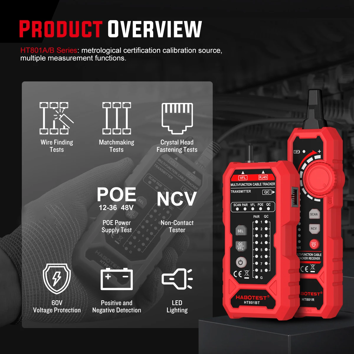 

HT801 RJ11 RJ45 Кабельный трекер POE Сетевой провод Тестер кабеля Cat5 Cat6 Тестовый сетевой инструмент Поиск сети Трекер проводов