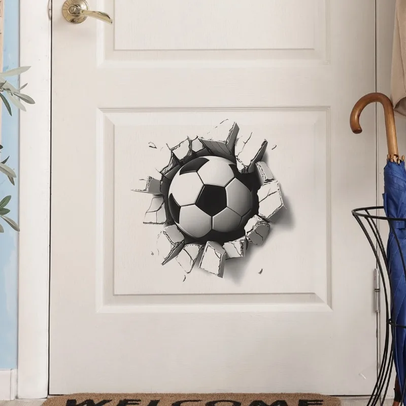 Creative Broken Wall Football Wall Stickers Kids Room Background Decor Mural Child Bedroom Home Decoration Self-adhesive Decals