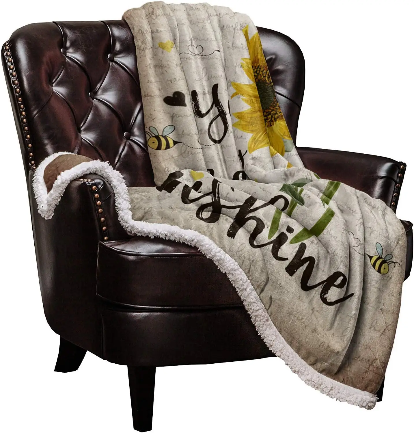 

Sherpa Fleece Blanket,You Are My Sunshine Rustic Sunflower Bees Vintage Bed Blanket Soft Cozy Luxury Blanket 50"x60"