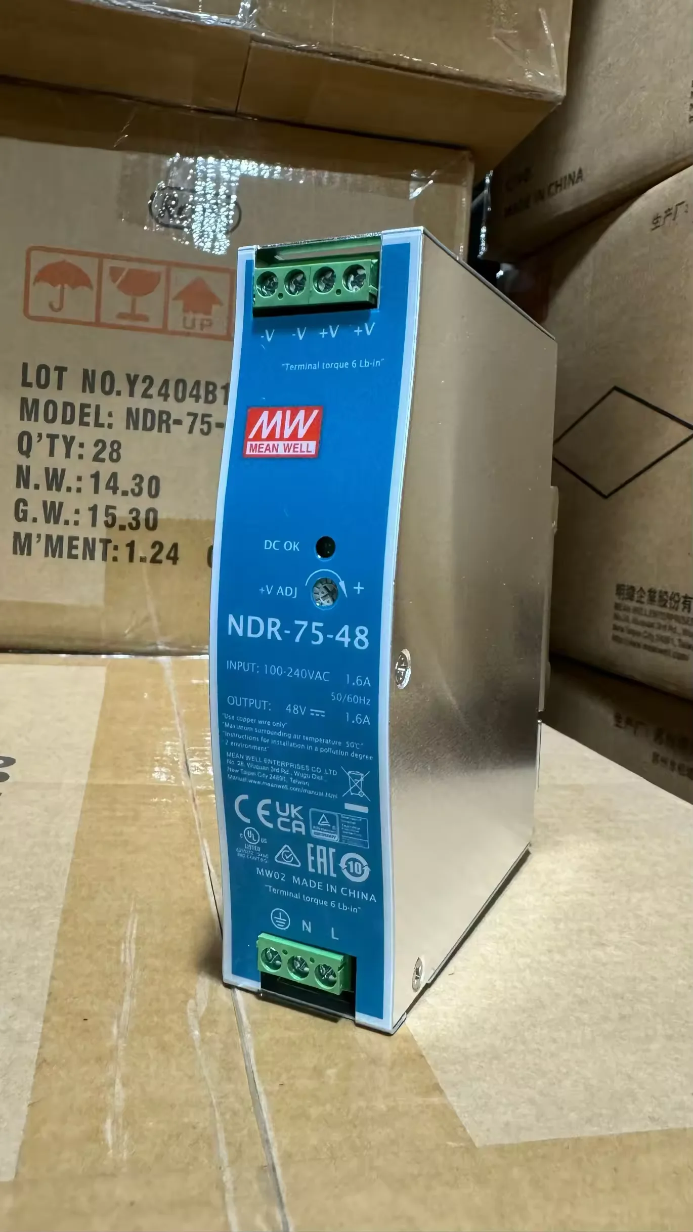

Meanwell NDR-75-48 75 Вт 48 В промышленный источник питания на DIN-рейку с одним выходом для заводского полупроводникового импульсного источника питания