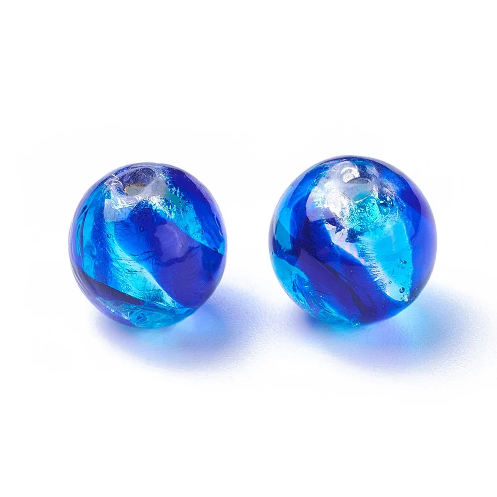 

5pcs Handmade Foil Lampwork Beads Round Mixed color 10~13mm Hole: 1.6mm