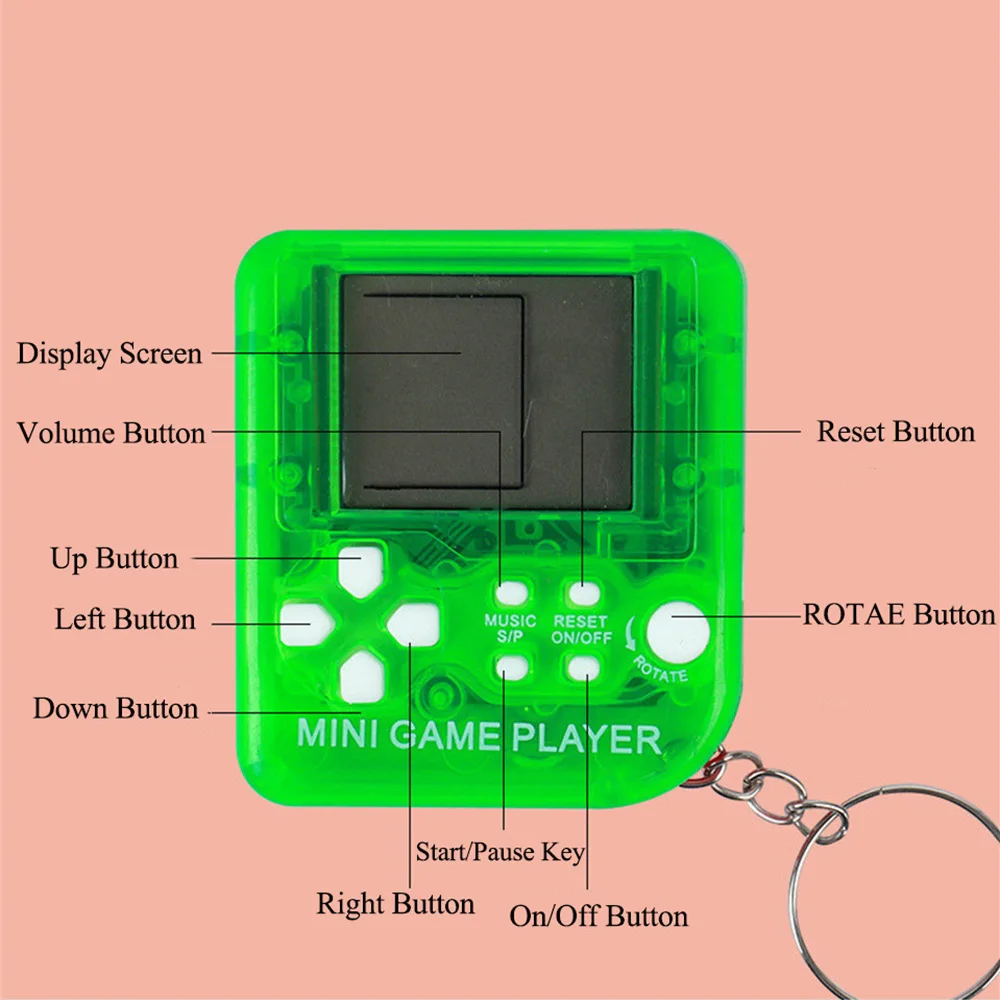 Portable Mini Retro Handheld Game Console Keychain Ring Anti Lost Classic Nostalgic Pocket Game Player Kids Educational Toy Gift