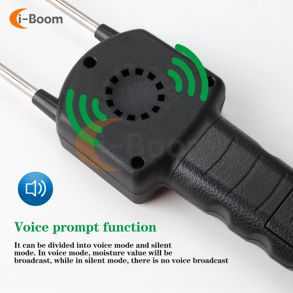 JGL-188 Digital Display Hygrometer Voice Announcement 25cm Metal Probe Grain Temperature and Humidity Test Instrument