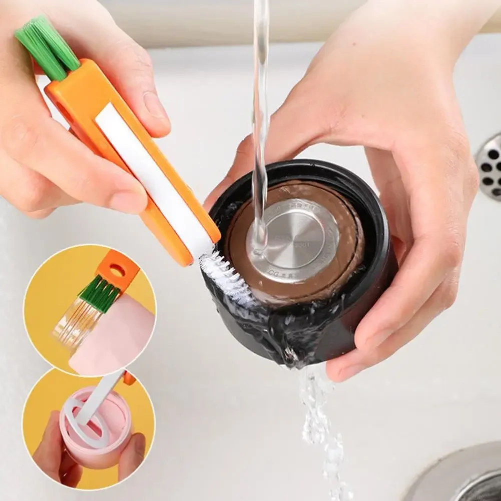 3 in 1 Multifunctional Cup Cleaning Brushes Rotatable Cup Mouth Brush Bottle Cap Brush Kitchen Household Mini Clean Brush Tools