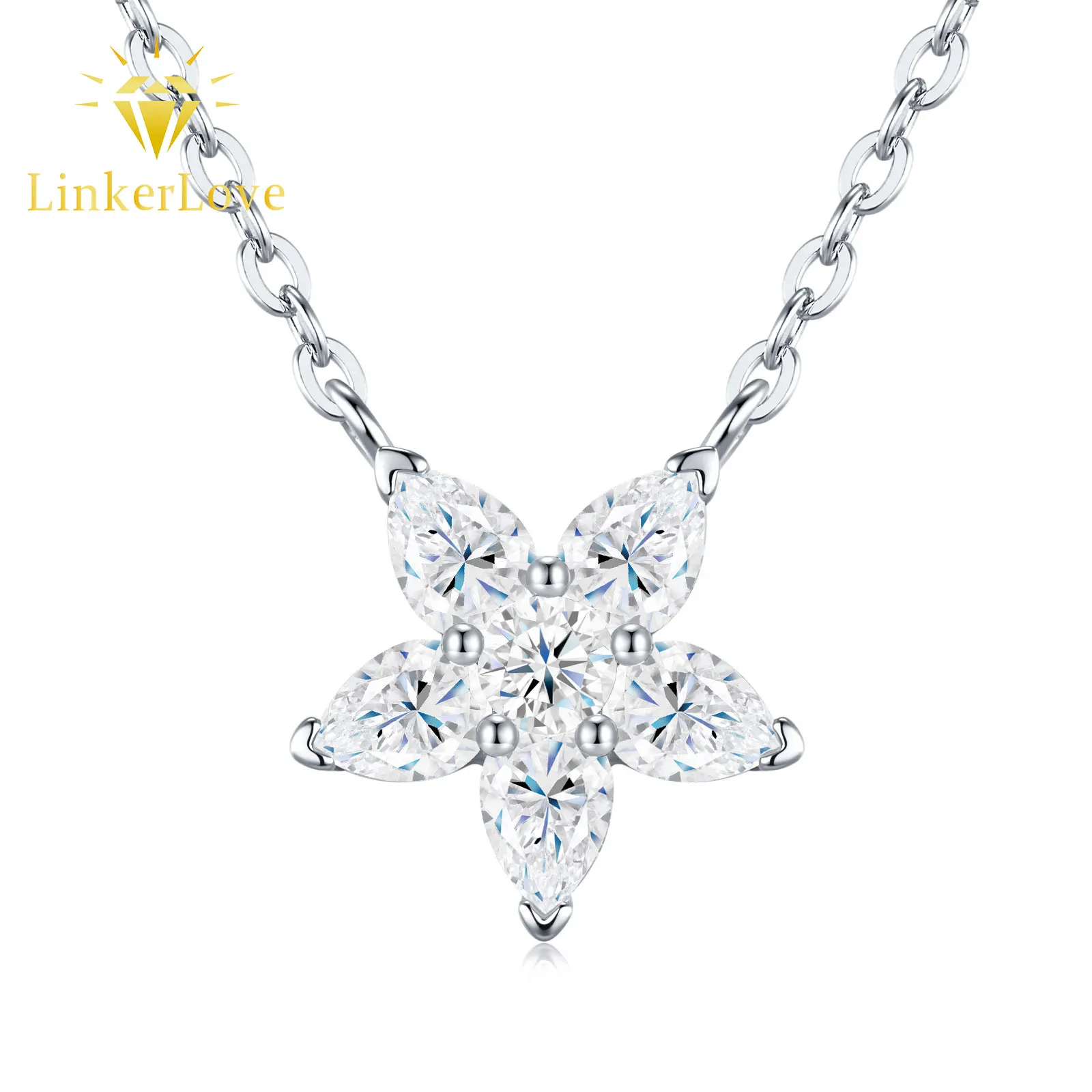 

LinkerLove S925 Sterling Silver Moissanite Pentagram Pendant Necklace for Women Star Shaped Necklace Fine Jewelry Party Gift